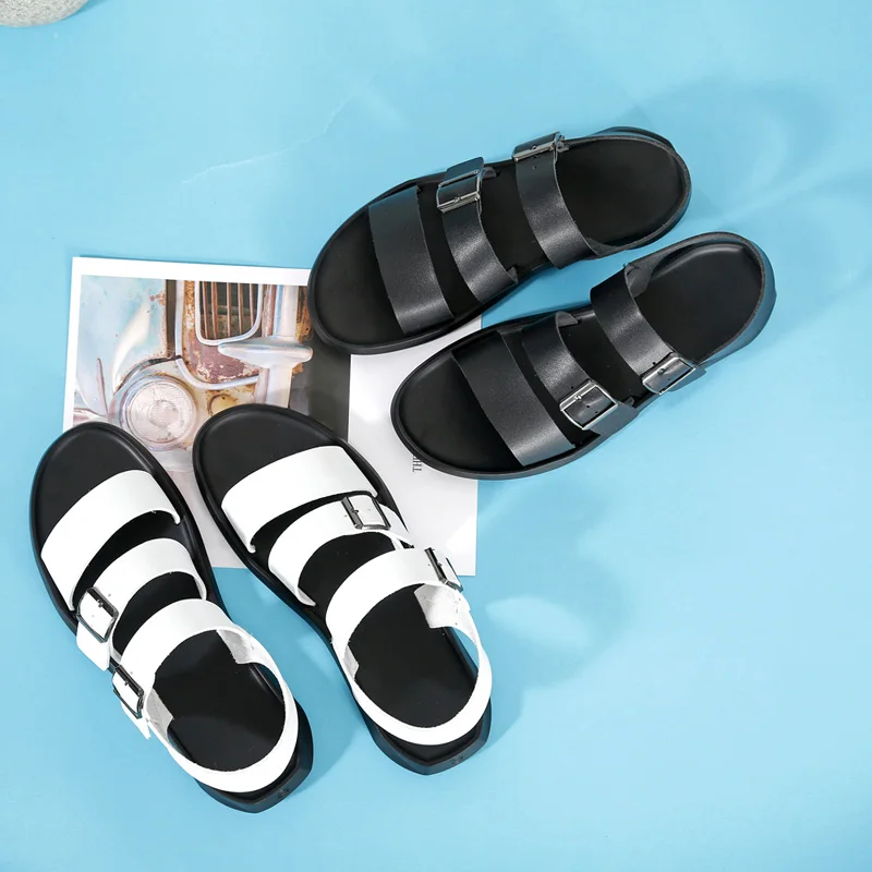 Сандалии мужские с открытым носком кожаные туфли мягкой подошвой заклепками