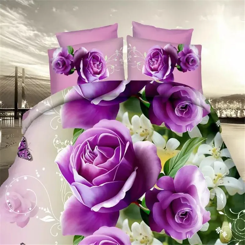 pink bedding sets 3d bed sheet duvet cover pillow case california king digital printing rose hot sell | Дом и сад