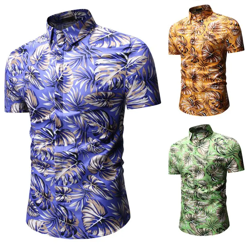 

Fashion Mens Short Sleeve Silk Hawaiian Summer Casual Floral Shirts Men