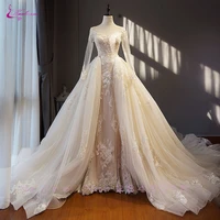 waulizane chic organza bridal gowns exquisite embroidery appliques o neck 2 in 1 detachable train wedding dress customize made