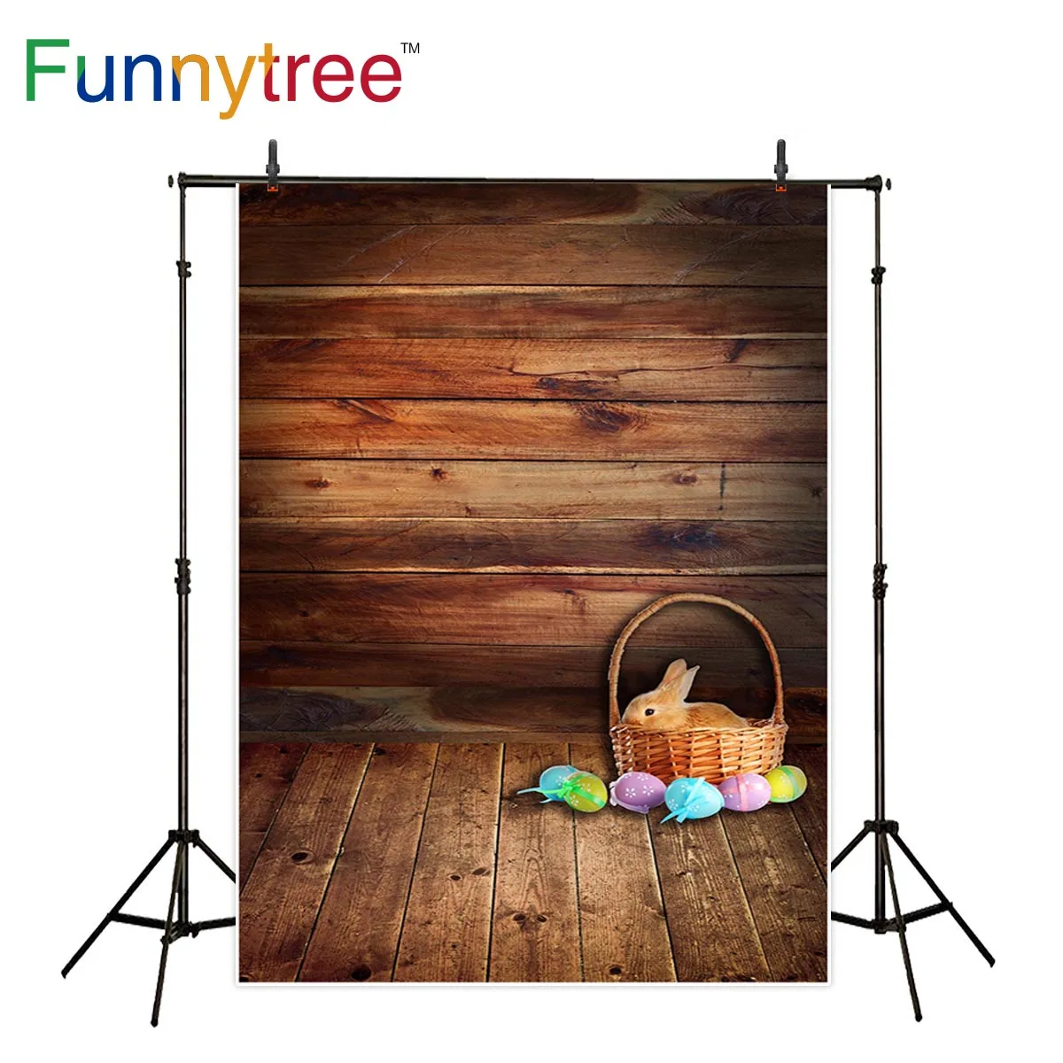 

Funnytree photography backdrop easter rabbit egg brown wood background photophone photobooth photocall studio shoot prop cloth