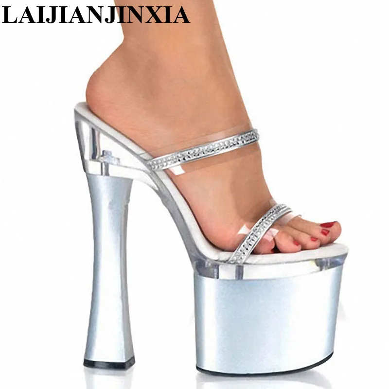 

LAIJIANJINXIA Women's Shoes 7 Inch Luxury Diamond High Heel Shoes Thick Platform Princess Slippers Sexy 18cm Crystal Dance Shoes