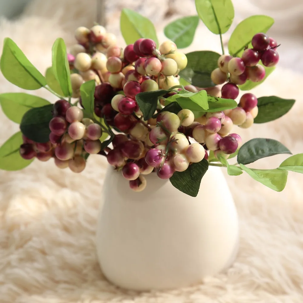 1 pcs artificial berry green bean foam flowers home decor small fake flowers bacca fruit branch decoration accessories fake plan