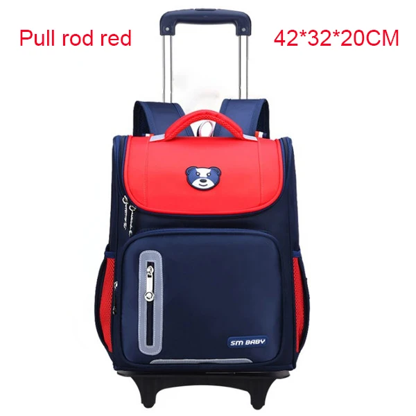 Pull rod red Русский стиль, школьные рюкзаки на колесиках для девочек, детские школьные сумки, ортопедический рюкзак, сумка для мальчиков, детский Ранец - Цвет: Pull rod red