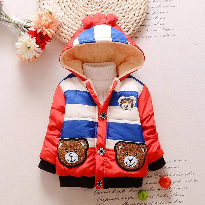 Toddler Boys Jacket 2018 Cartoon Bear Kids Autumn Warm Cotton Hoodies Infant Fur Lined Coat Children Casual Outerwear Clothing | Детская
