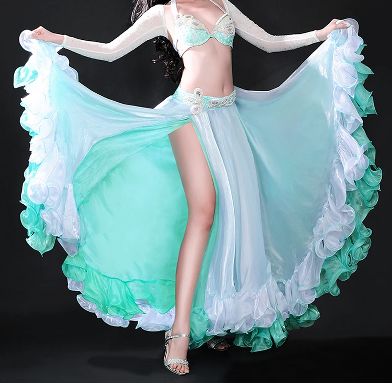 Новый профессиональный костюм для танца живота волнистая юбка платье с разрезом