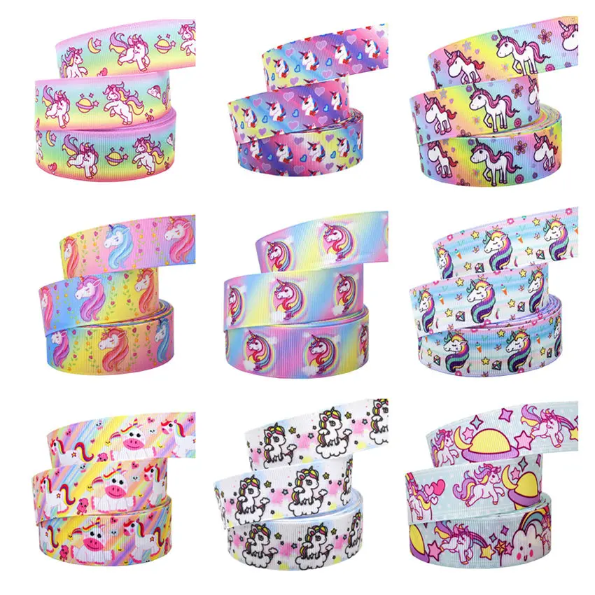 10Yard 25mm Unicorn Grosgrain Ribbon Printed Rainbow Star Ribbon For DIY Hairbows Accessory Gift Wrapping Wedding Party Decor