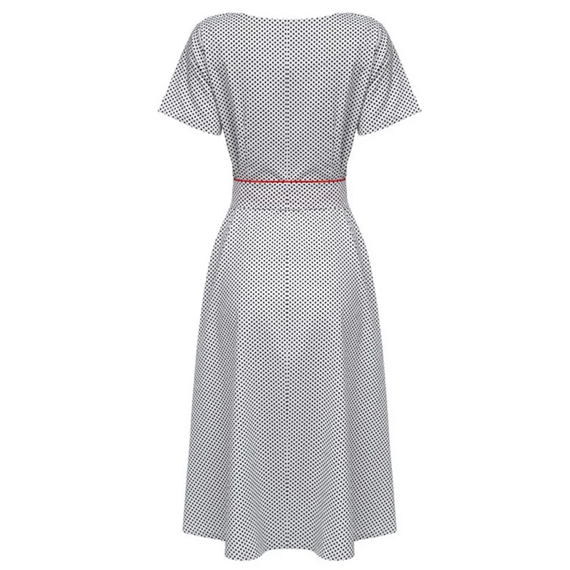 Летнее модное платье в горошек женское стиле Хепберн летнее с круглым вырезом