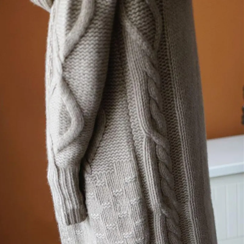 New Women Autumn Hooded Split Slim Cardigan Long Sleeve Loose Asymmetric Batwing Pocket Thicken Sweaters |