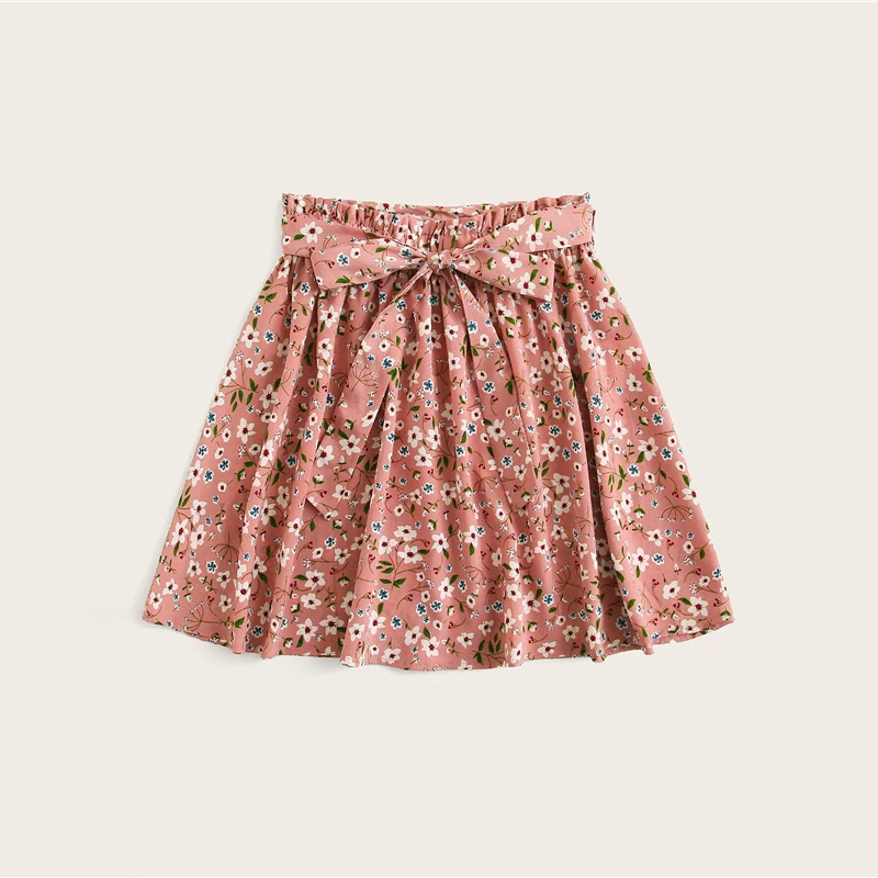 Dotfashion, розовая Цветочная юбка с цветочным принтом, Женская юбка на талии, лето, Boho Skater, юбки, Весенняя женская модная мини-юбка