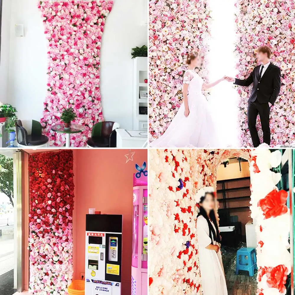

40*60cm DIY Floral Arrangement Romantic Silk Artificial Rose Flower Wall Wedding Backdrop Decoration Event Party Hotel