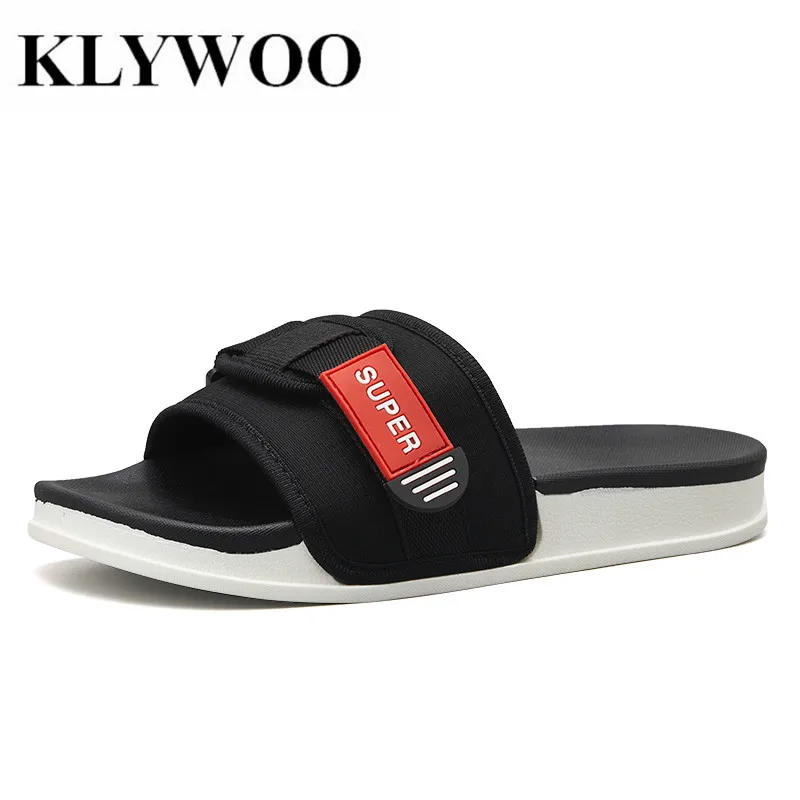 Мужские сандалии KLYWOO черные кожаные пляжные шлепанцы на платформе без шнуровки