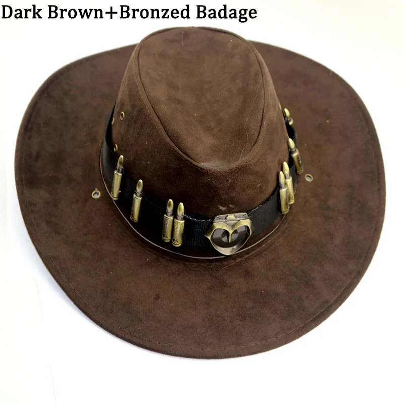 McCree значок шапка западный ковбой костюм реквизит герой пиратская шляпа косплей игра аксессуар OW для взрослых мужчин женщин подростков мальчиков Хэллоуин - Цвет: Dark Bronze Badge