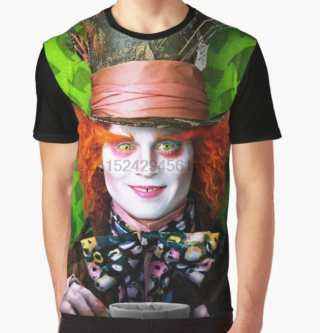 Мужская футболка с принтом Mad Hatter от Alice in wonderland коротким рукавом и круглым