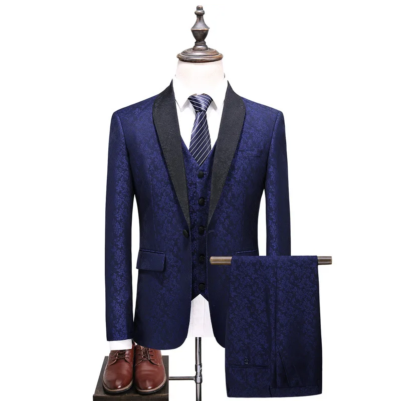 

Men's suit men's current popular new business casual suit three-piece suit (jacket + pants + vest) men's banquet dress