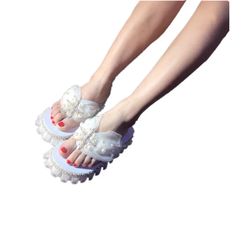 

HAHAFLOWER 2019 manual set auger pearl Starfish slippers female summer fashion wear sandals antiskid beach shoes Size 35-42