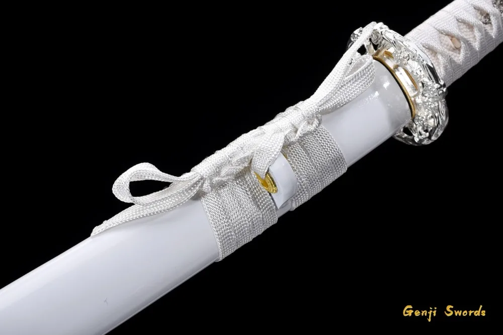 Ручная работа полностью белая красивая японская катана T10 стальная глина закаленная настоящий самурайский меч катана острый край