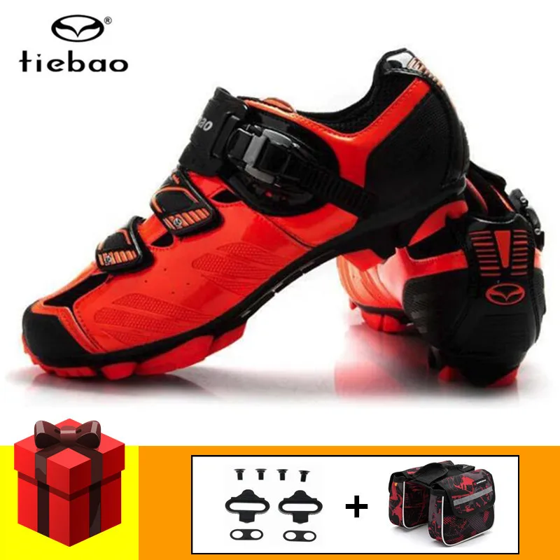 add cleats and bag Tiebao велосипедная обувь SPD педали профессиональная MTB горный велосипед спортивная велосипедная обувь самоблокирующаяся обувь для езды на велосипеде кроссовки - Цвет: add cleats and bag