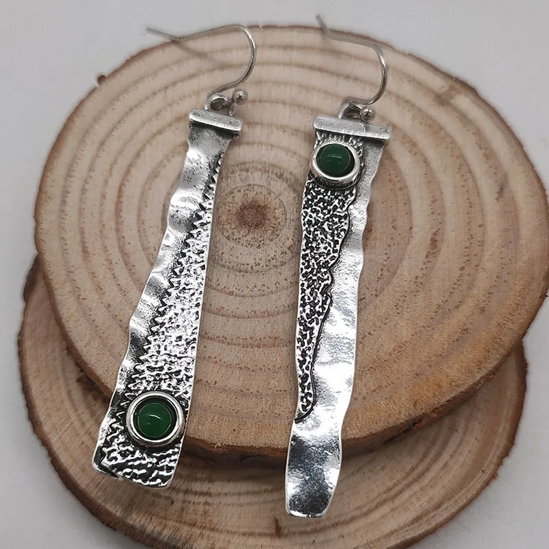 Винтажные серебряные геометрические Длинные асимметричные серьги для женщин