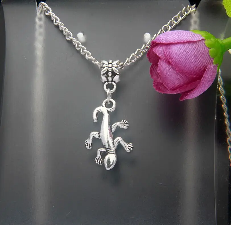 2015 горячая распродажа винтажное серебряное ожерелье с подвеской Gecko Lizard DIY модные