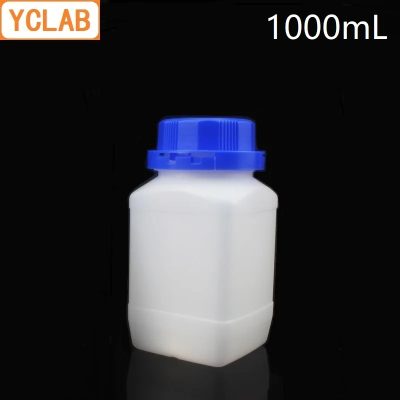 

YCLAB 1000mL Square Sampling Bottle HDPE Plastic 1L with Blue Cap Prevent Theft Clasp Inner Pad High Density Polyethylene