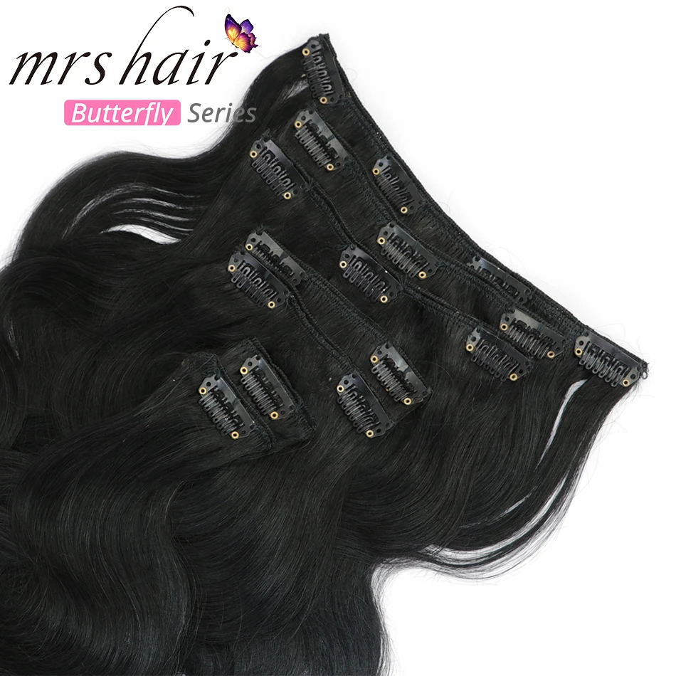 MRS HAIR, объемная волна, 80 г-100 г, человеческие волосы для наращивания на заколках, машинное производство, Remy, человеческие волосы для наращивания на всю голову, натуральные волосы