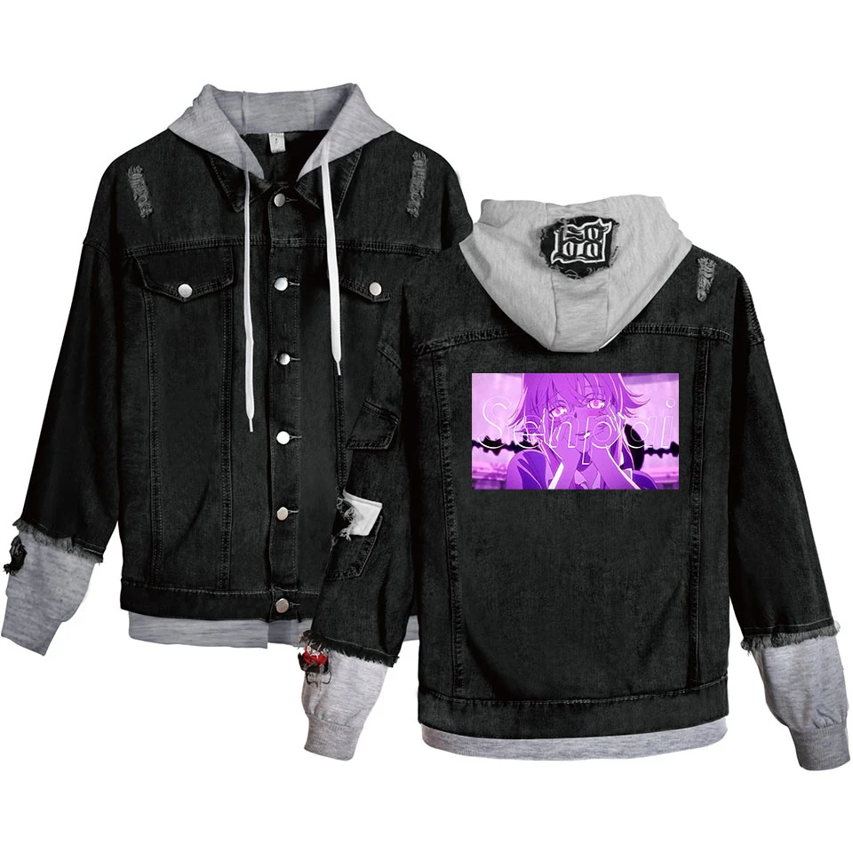 Senpai Women Denim Jacket Girls Casual Ripped Hole Jeans Coat Female Plus Size Hooded Outerwear Spring Autumn Jackets