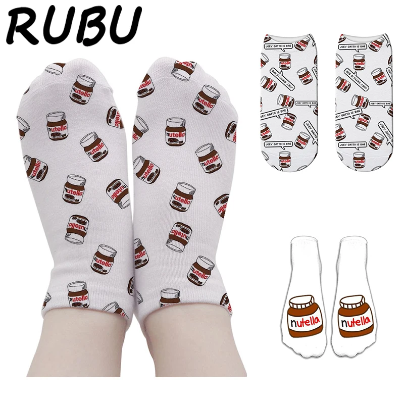RUBU Новый Забавный 3D носки с принтом милый Nutella унисекс рисунком белое горячее