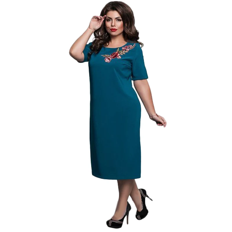 2017 плюс Размеры платье летнее Повседневная с принтом Короткие рукава до колена