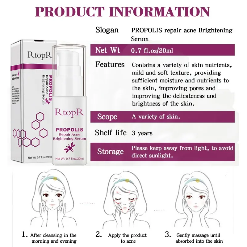 

Propolis Pimple Removal Essence Face Acne Treatment Serum Moisturizing Oil-Control Brighten Serum 20ml