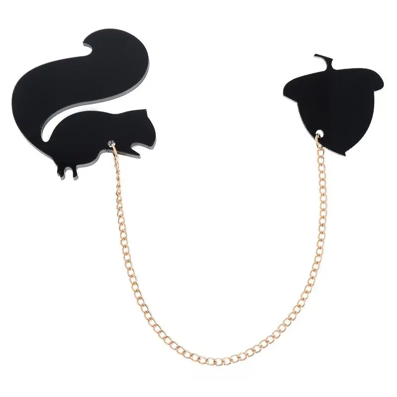 

Black Cute Squirrel Chain Brooch Pin Animal Collar Tips Clothing Lapel Pins Clip Statement Accessories Women