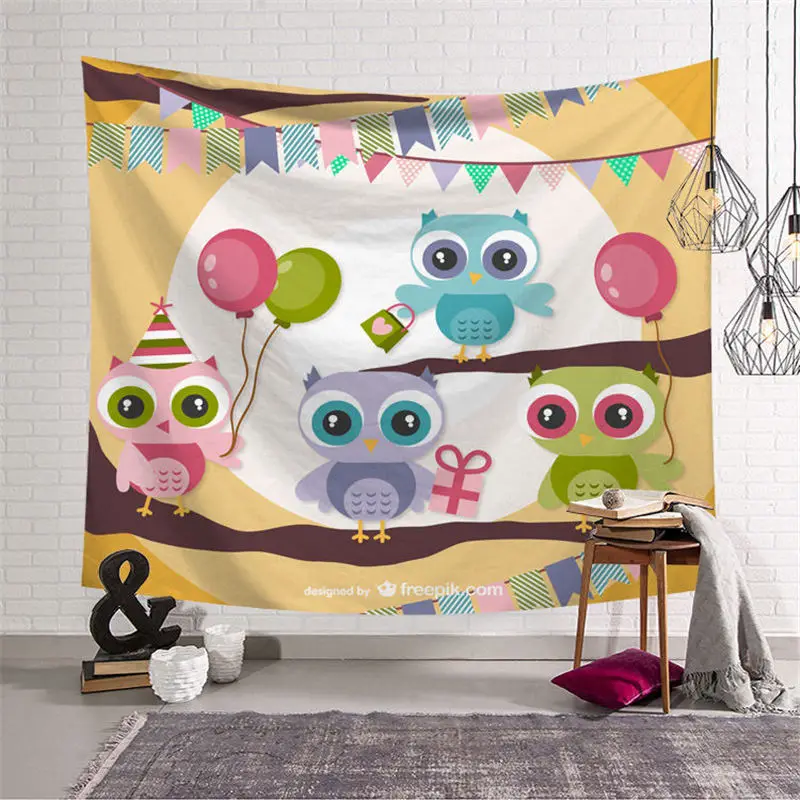 Большой гобелен с милым принтом совы хиппи настенный богемский мандала