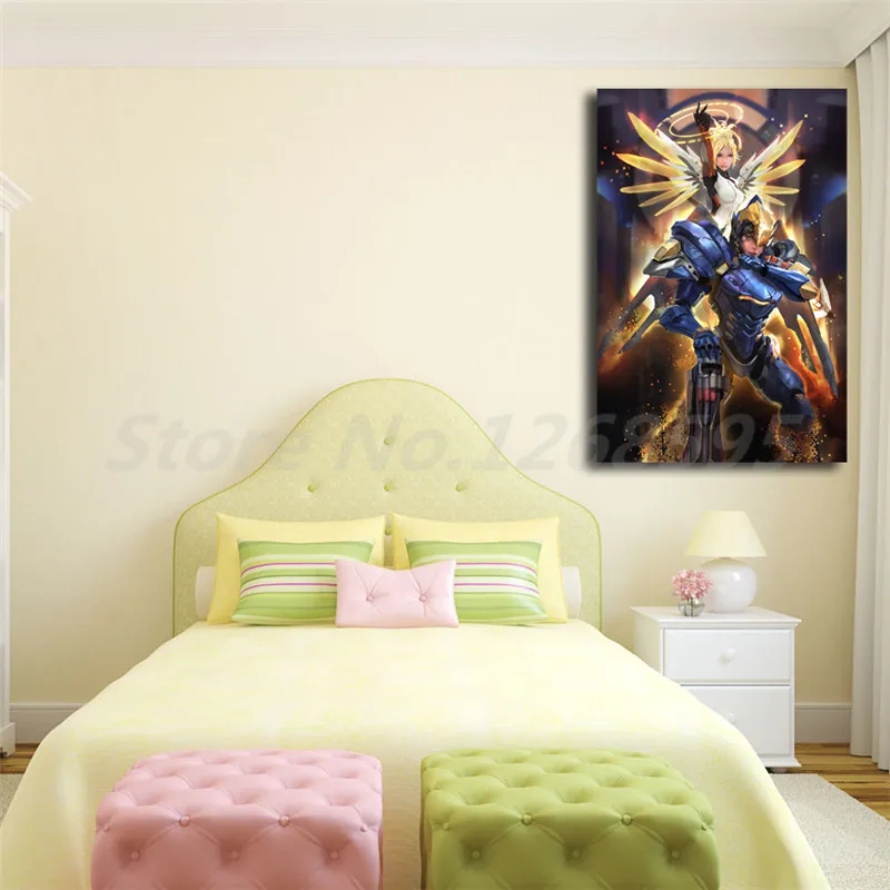 Игра Overwatchs OW Mercy Pharah плакат холст картины печати Гостиная домашний декор
