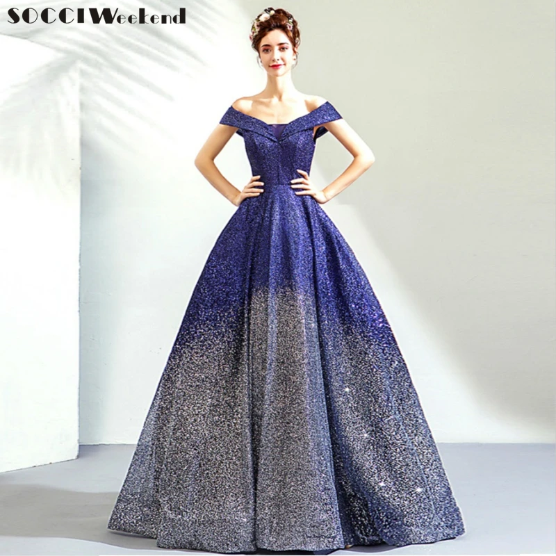 SOCCI Robe De Soiree новое роскошное блестящее вечернее платье для банкета невесты синего