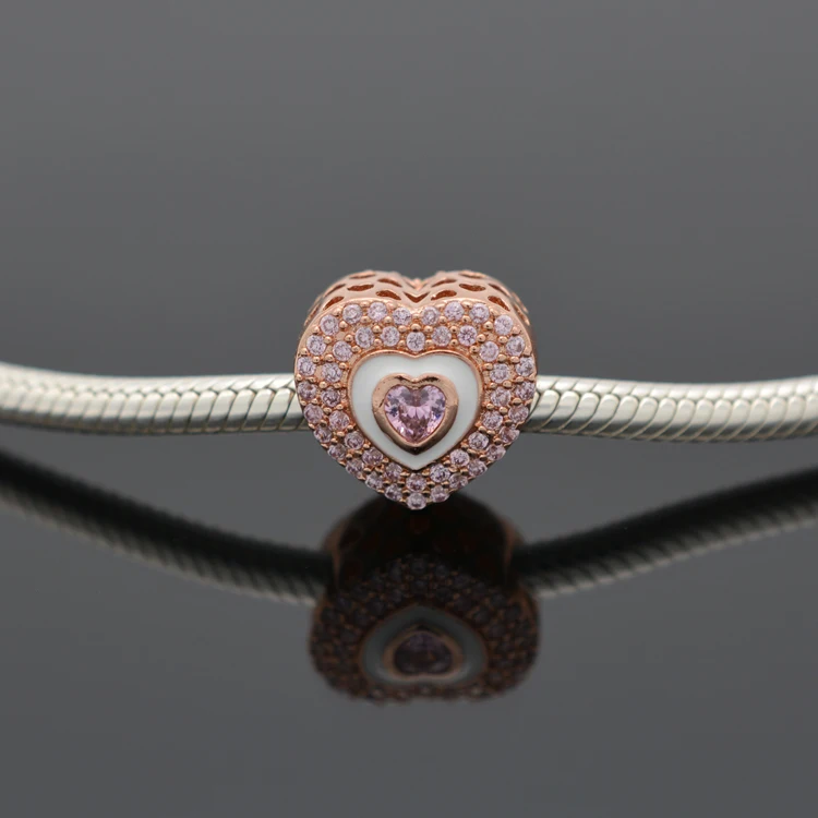 

High Quality 925 Sterling Silver Zircon Rose Gold Heart-Shaped Beaded Bracelet Bracelet Accessory Diy Jewelry