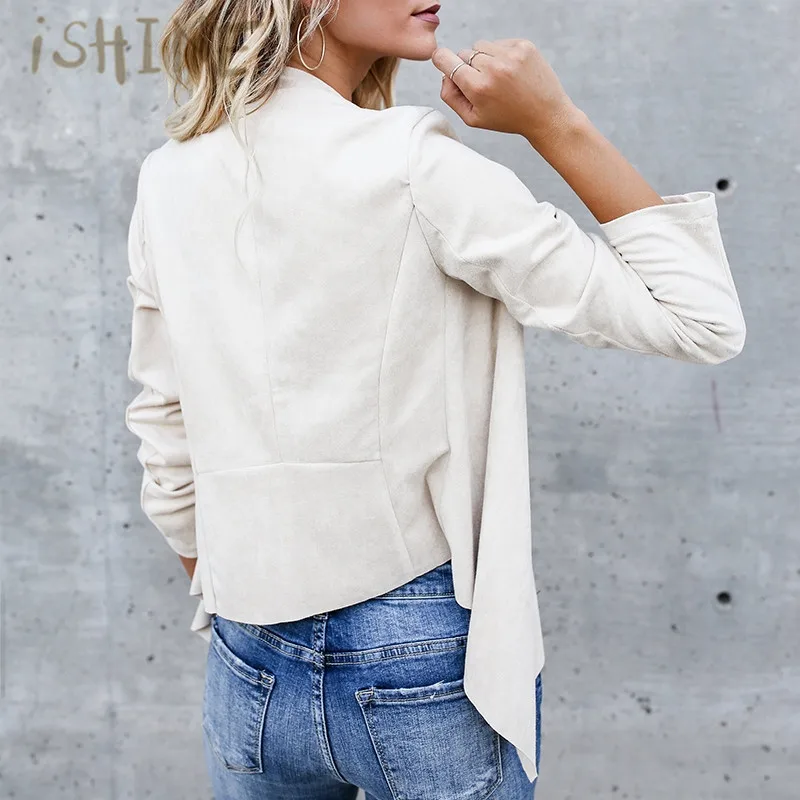 Women Zipper Basic Suede Jacket Coat Lapel Long Sleeve Casual Leather Outwear Short Winter Tops | Женская одежда