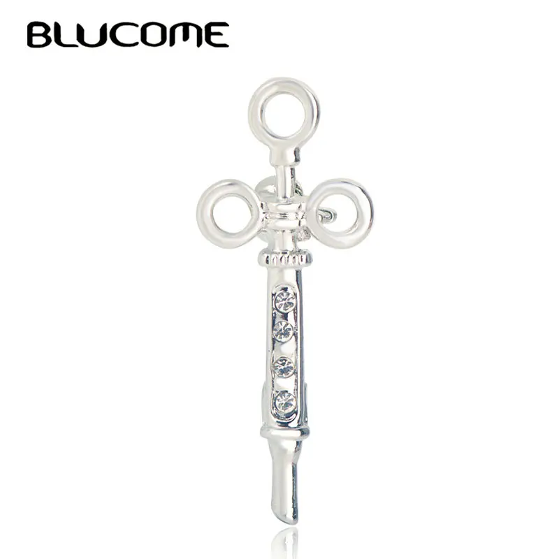 Blucome изысканный шприц игла Форма Брошь Кристалл Сплав корсаж медицинский