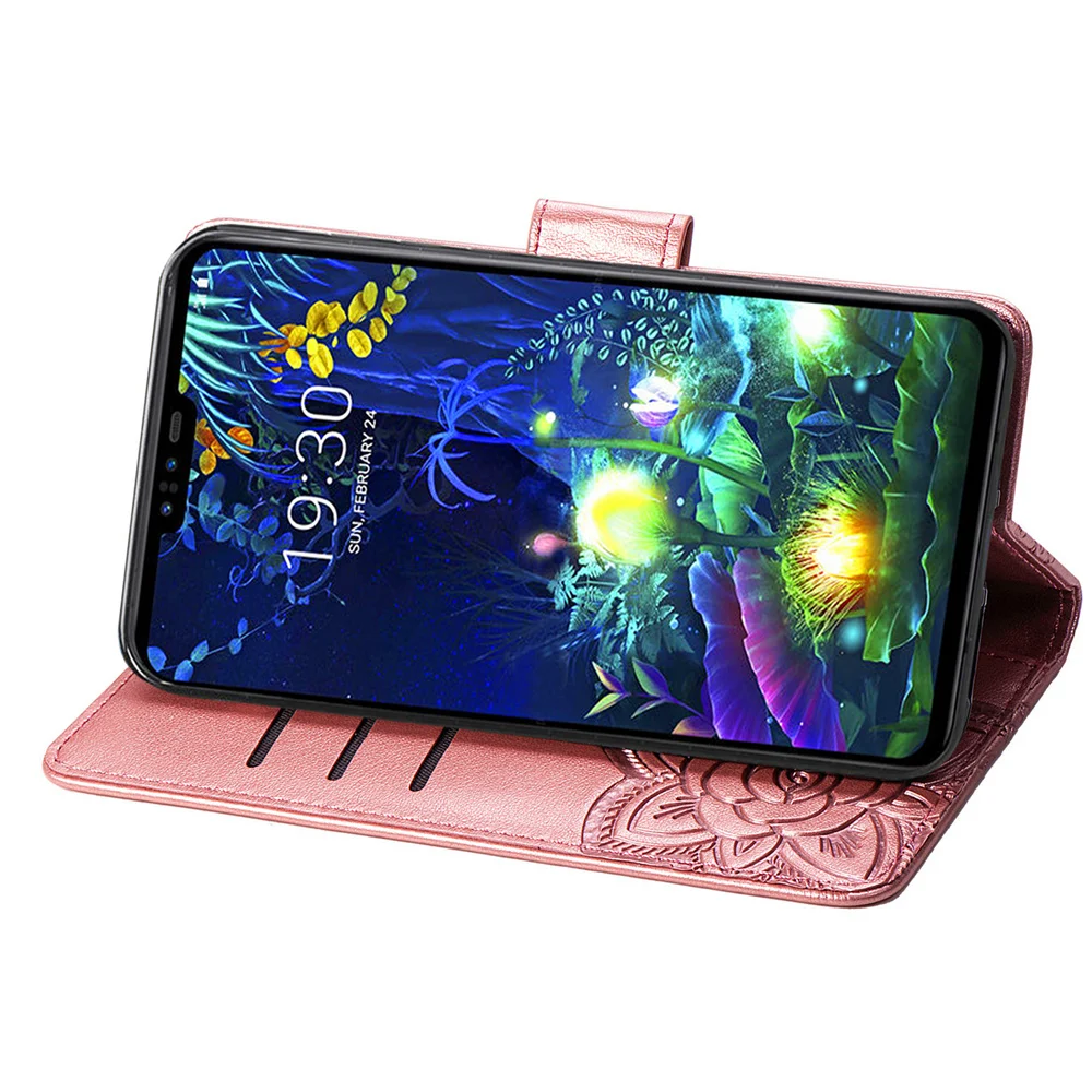 Для LG V50 ThinQ чехол цветок кожаный флип противоударный для кошелька владельца