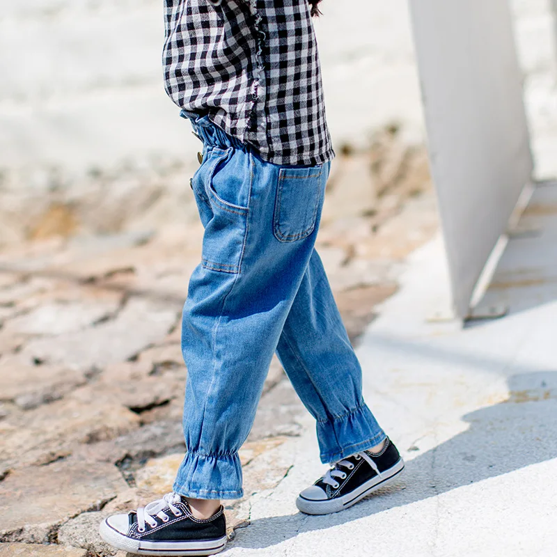 Новинка Осень 2018 длинные джинсовые брюки для маленьких девочек модные детские