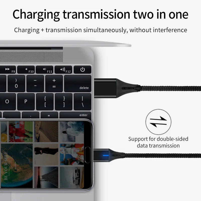 1 м Магнитный кабель Type-C 5A супер быстрый зарядный USB с нейлоновой оплеткой USB-C