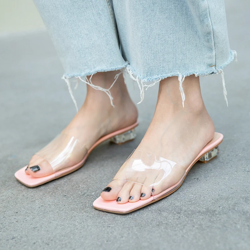 

WETKISS Strange Style Slippers Women Summer Slides Shoes Transparent Pvc Mules Shoes Female Fashion Low Heels Shoes Ladies 2019
