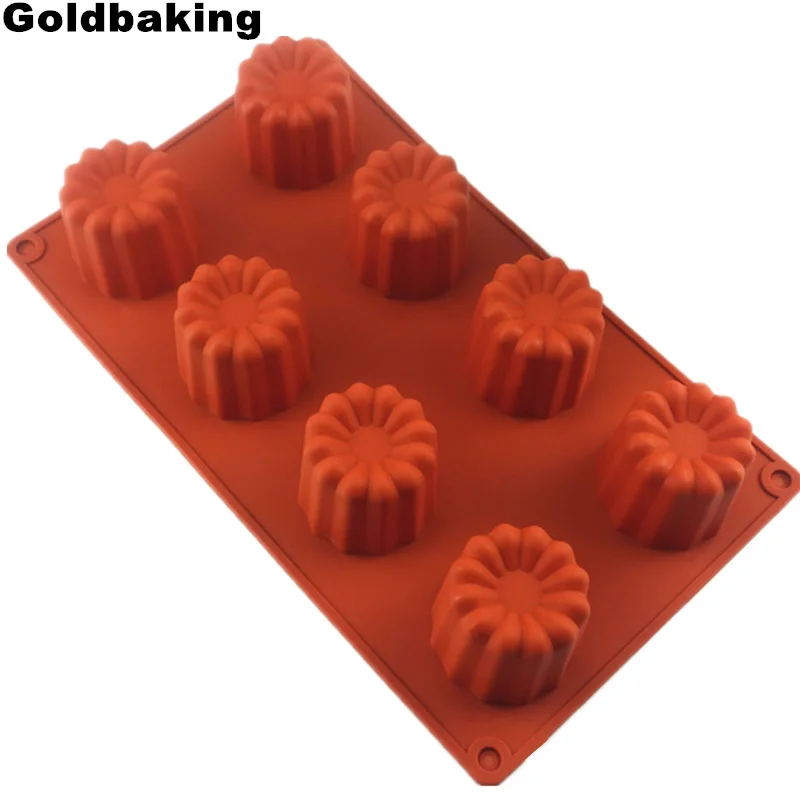 

Goldbaking 8 Cups Big Caneles Silicone Mold Bordelais Fluted Cake Baking Mold Tray Red
