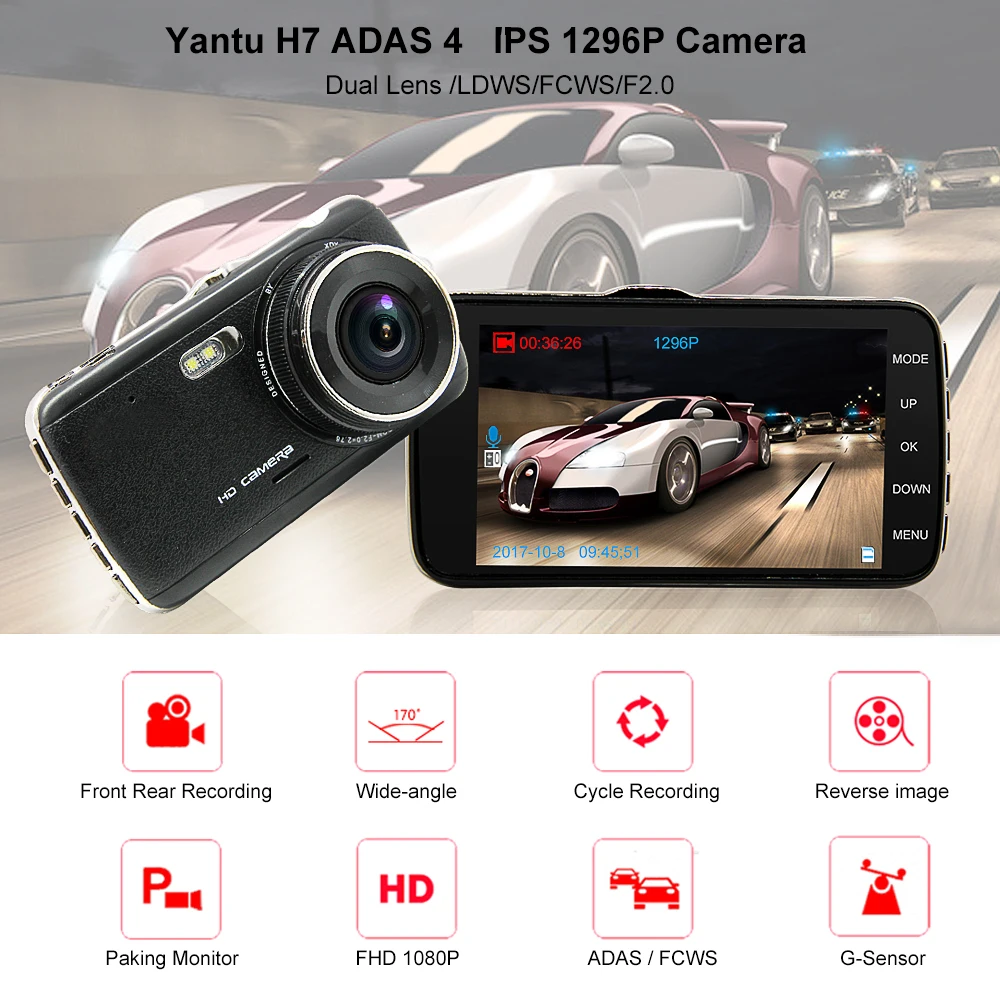 Yantu 4 0 &quotIPS Автомобильный видеорегистратор Камера с двумя объективами FHD 1080P