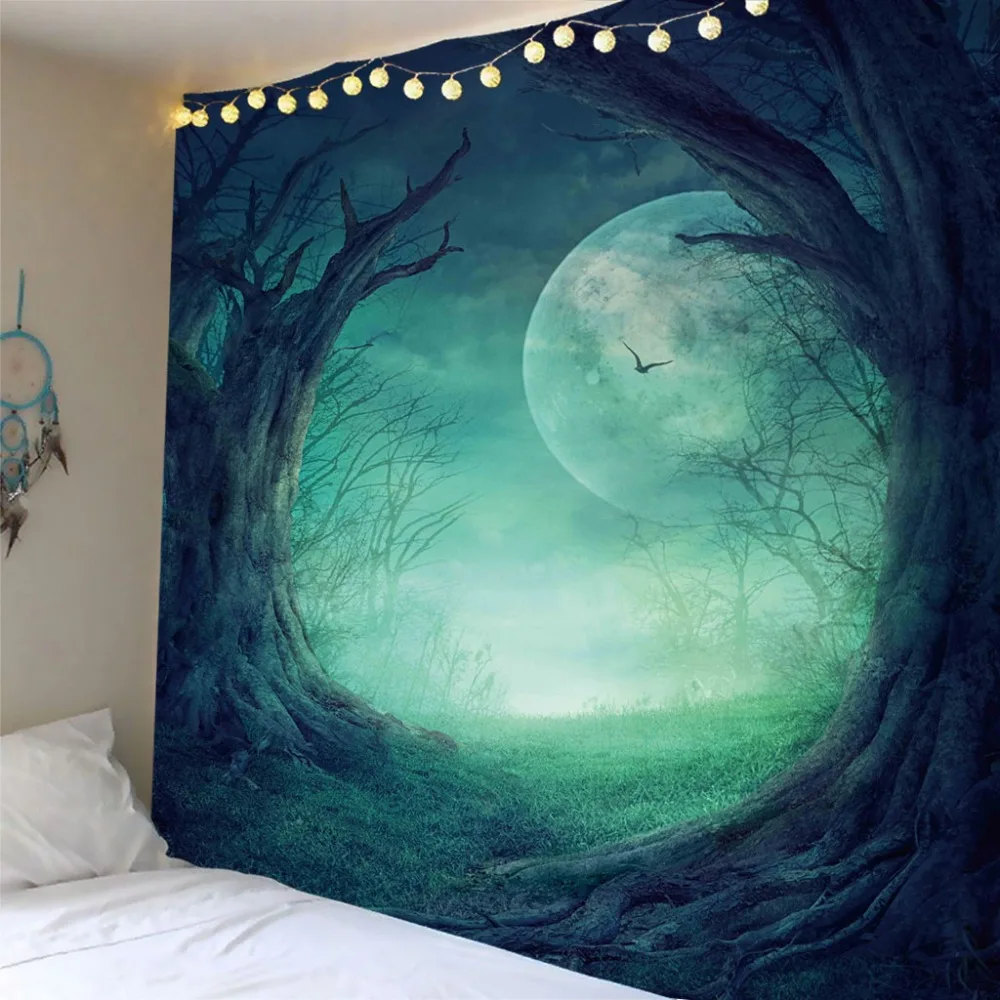 3D Лес Ночь Луна настенный гобелен полиэстер покрывало общежитие покрытие хиппи