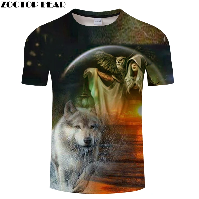 Sunrize 3D футболка забавная сова мужская с волком женская аниме топы Streatwear Camiseta