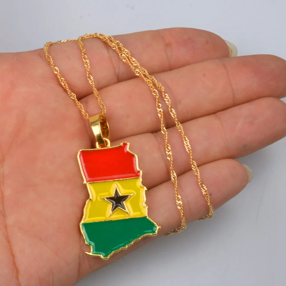 Золото Цвет Гана карта кулон в форме флага ожерелье Ghanaian страны карты