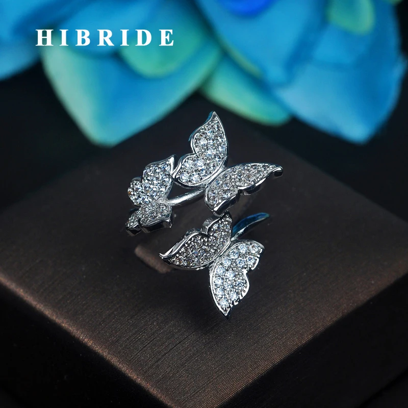 HIBRIDE красивый 3 дизайн бабочки CZ паве белый золотой цвет Женщины Открытый
