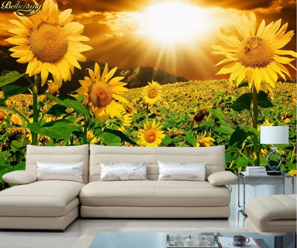 

beibehang Custom Photo Wallpaper Mural Wall Sticker Sunshine Sunflower Flower Living Room Bedroom TV Background Wall