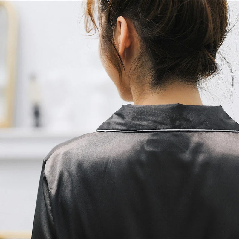 Женский Шелковый Атласный пижамный комплект пижама с длинными рукавами Пижамный