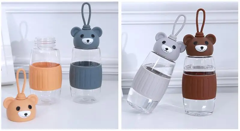 Прекрасный мультфильм Медведь Бутылка Для Воды Спортивная дорожная Детская школьная бутылка сок молоко BPA бутылка с веревкой